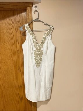Lilly Pulitzer White Shift Dress with Gold Trim